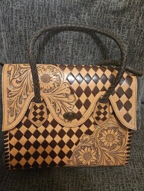 Checkered Brown Western Tote Bag | Western Bougie Bag
